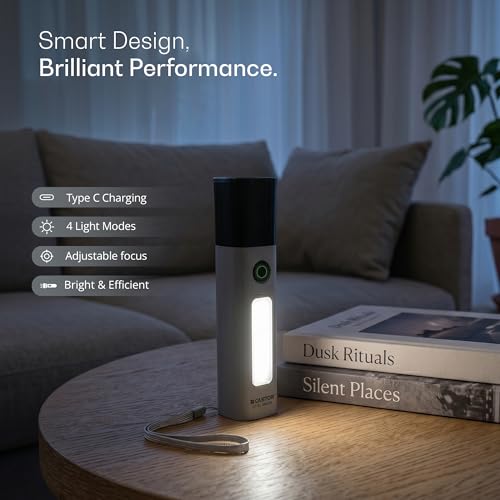 Image of IBELL Castor EL5403SL Rechargeable Torch, Emergency Light, | 4 Light Modes, Type-C Charging, Zoom Function, Bright LED Illumination | Portable Indoor & Outdoor Mini Flashlight (Grey)