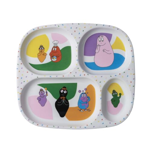 PLATEAU À 4 COMPARTIMENTS BARBAPAPA - Pour Enfant 6Mois+ - Mélamine - Sans BPA - 24 x 21- Lavable Au Lave-Vaisselle - MULTICOULEURS-