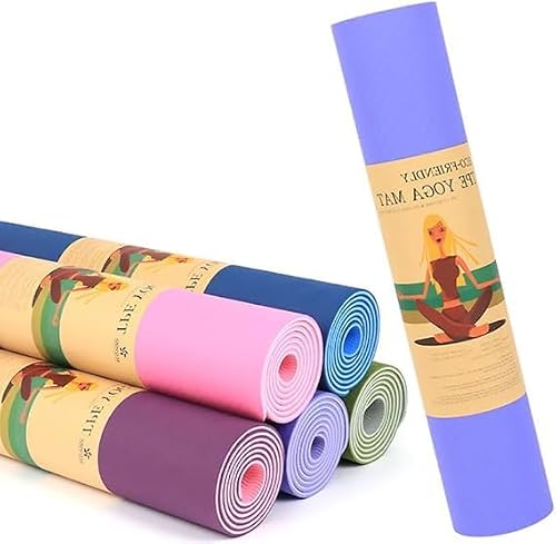 SM Double Layer Yoga Mat, 6mm Thick, Non-Slip Exercise Mat, 175 x 61 cm, Multiple Colours (Violet)
