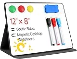 Small Dry Erase White Board 12' x 8' Inch Magnetic Desktop Whiteboard Double Sided with PU Foldable...