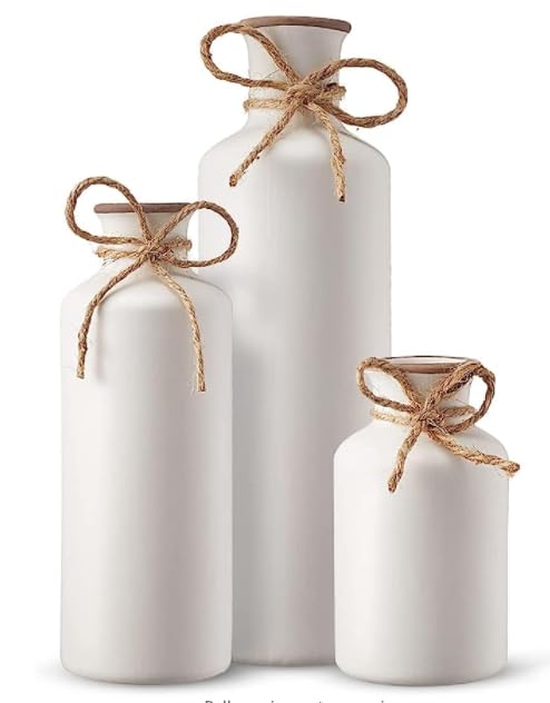 ZDALQDMJ FC22 3Pcs Ceramic Vases, Rustic Decorative Flower Vases Set for Modern Farmhouse Decoration, Living Room Centerpieces and Events, Table, Bookshelf, Mantel and Entryway Decor 3pcs(White)