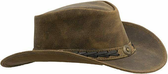 Hazy Blue Real Leather Australian Western Cowboy Style Crazy Horse Bush Hat for Men Women Lightweight Handcrafted Western Shapeable Wide Brim Durable Cowgirl Hat - Image 3