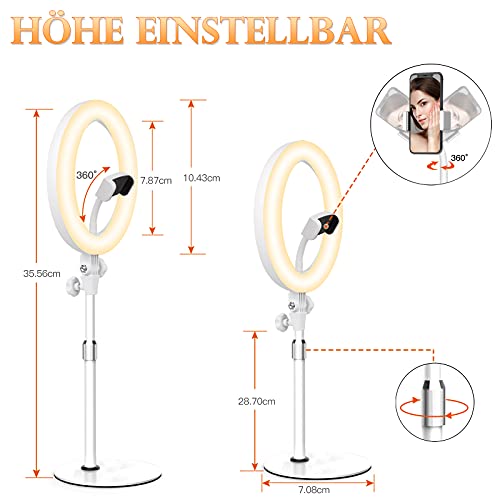 Ringlicht Laptop, LED Ringlicht mit Stativ und Handyhalter für Handy & Webcam, 10" Selfie Videokonferenz Licht für Videoanrufe, Selbstübertragung, YouTube, TikTok, Make-up – Bild 5