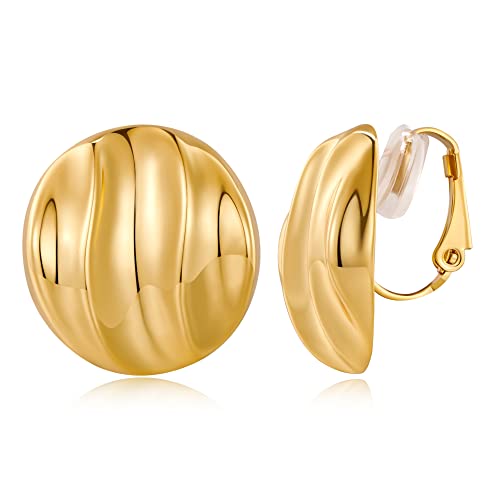 NEPULOY Gold Clip on Earrings Geometric Button Drop Clip Earrings for Women Round Trendy Earrings for Women