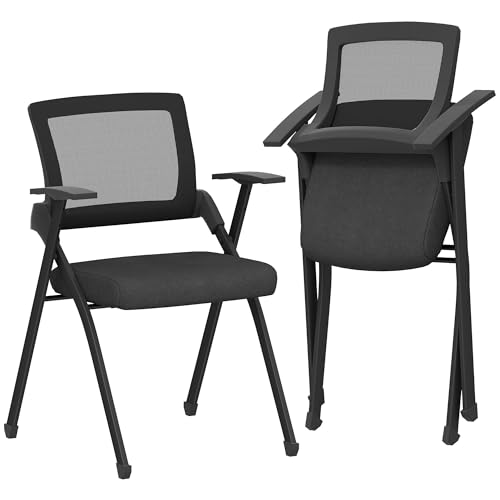 HOMCOM Juego de 2 Sillas Plegables de Tela Efecto Lino con Respaldo Curvo y Apoyabrazos, Sillas Plegables de Acero Portátiles que Ahorran Espacio, para Casa, Oficina, Cocina, Eventos, 61x56x84 cm,