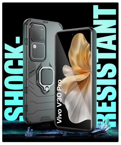 Image of WOW IMAGINE Shock Proof Back Case Mobile Cover for Vivo V30 Pro | Back Cover Case (Tough Armor | Hybrid PC + TPU | Ring Holder & in-Built Kickstand | Black)