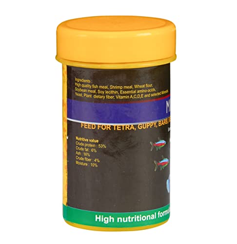 Image of JSquare Red Fin Micro Pellet Fish Food for Aquarium | 53% Protein | 0.5mm Pellet | High Nutritional Formula Fish Food for tetras, Guppies, barbs and bettas | 100g, All Life Stages