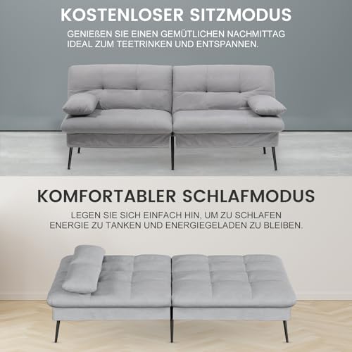 COMHOMA Schlafsofa mit Schlaffunktion – Futonbezug ausklappbar – Ecksofa – Gästesofa 3-Sitzer – mit Verstellbarer Rückenlehne aus grauem Stoff – Bild 7