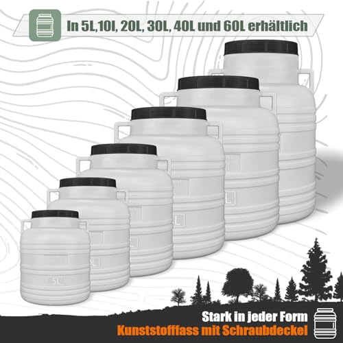 FIXKRAFT Weithalsfass Lebensmittelecht 30L Futtertonne Hund Gärbehälter Futter Tonne mit Deckel Maischefass Schraubdeckel 30 Liter Camping Kanister Gärfass (Weiß)