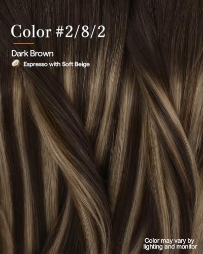 Image of Full Shine Seamless Clip in Human Hair Extensions, Balayage Brown 150g | 20 Inch, Dark Brown to Ash Blonde, Invisible PU Weft Clip-Ins, Full Length Volume Blend for Medium Hair Density, 8 Pcs
