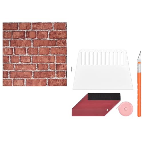 Cohoo Home Red Brick Peel and Stick Wallpaper Smoothing Tool Kit 18”×393” Wallpaper Brick Contact Paper