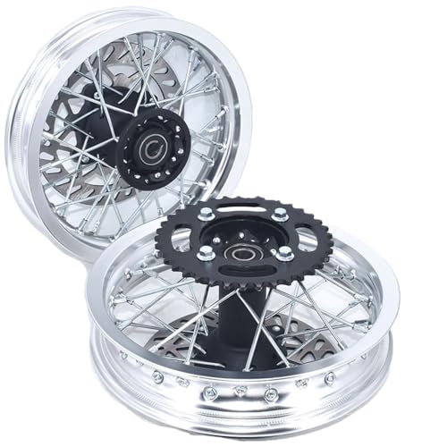 Image of Fit For CRF50 XR50 70 10 Inch Front 1.60-10 Inch Rear Aluminum With Sprocket And Brake Disc Rims Motorcycle Wheel Hub(Silver 15mm Axle)