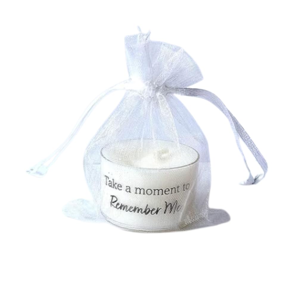 10x Memorial Tealight Candle with Organza Bag, Funeral Favour, Bereavement Gift, Remember Loved One (Take a Moment to Remember me)