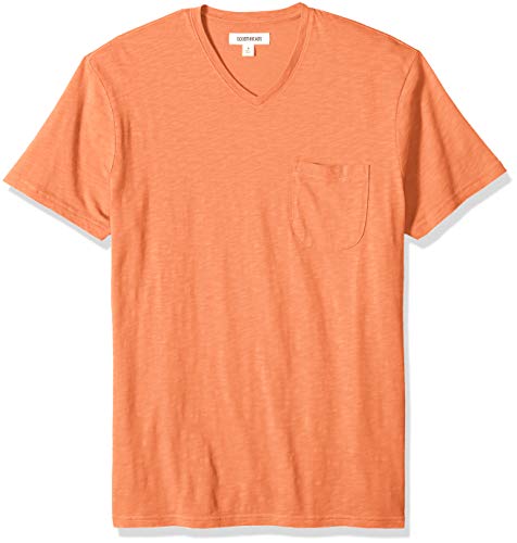 Amazon Brand - Goodthreads Men's Lightweight Slub V-Neck Pocket T-Shirt, -Rust, Large