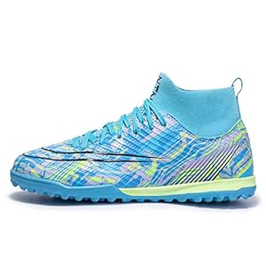 Binnen Voetbalschoenen Kinderen Lichtgewicht Zacht Comfortabel,jeugd Voetbalschoenen Hoogwaardig Enkel Ondersteuning,voetbalschoenen Mannen TF Ademend Duurzaam (Color : Blue, Size : 34 EU)