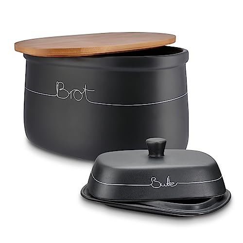 KHG Brotkasten Butterdose Set 2-teilig, Keramik Steingut poliert,...