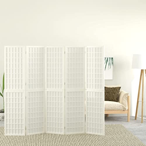 Homgoday Paravento Pieghevole con 5 Pannelli Stile Giapponese Bianco 200x170 cm Divisori Ambienti