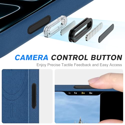 Image of SHIELDON Genuine Leather Case for iPhone 17 Pro 6.3 inch 2025, Royal Blue | Compatible with MagSafe, Magnetic Wireless Charging, Camera Button, Metal Buttons, Camera Bezel, Slim, Shockproof, Women Men