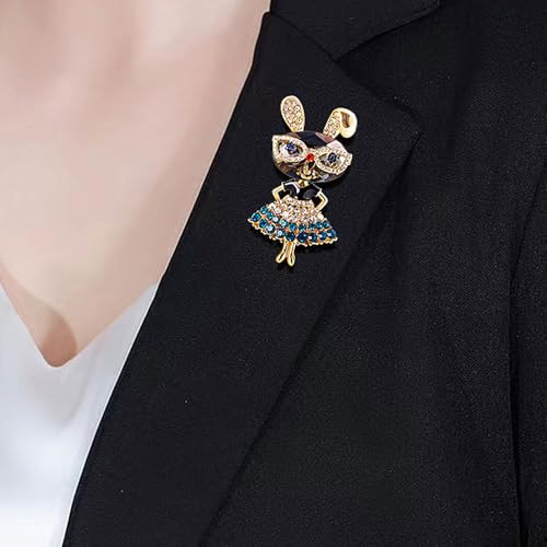Image of Cubic Zirconia Rabbit Brooch Pin,Vintage Charming Rhinestone Chunky Cartoon Glasses Bunny Lapel Pin,Aesthetic Accessories Jewelry Gift for Women