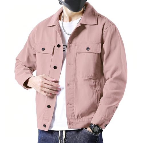 Image of SANGTREE Men's Trucker Jacket Lightweight Jacket Cotton Casual Outerwear With Pockets