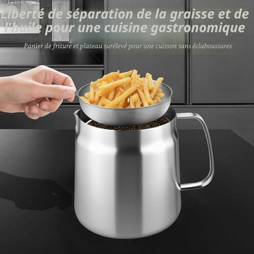 LUOJINYI Pot de Filtre à Huile en Acier Inoxydable, 2L Friteuse a Huile avec Filtre À Mailles Fines et Panier à Friture, Panier Friteuse pour Stockage de l'Huile de Friture et Graisse de Cuisson – vue 4