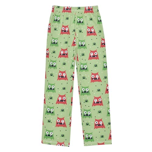 ALAZA Red and Green Monster Cartoon Pajamas Bottoms with Pockets Comfy Pjs Sleepwear Elastic Waistband Pajamas Pants Lounge Pants for 6-14 Years