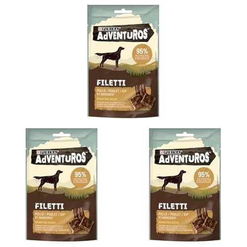 Purina Adventuros High Meat Filetti Snack Cani Ricco in Pollo 70g (Confezione da 3)