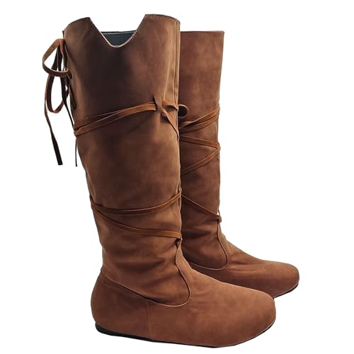 Image of Unisex Renaissance Boots Men's Medieval Cosplay Boots Women Halloween Vintage Stage Pirate Viking Tied Boots Shoes