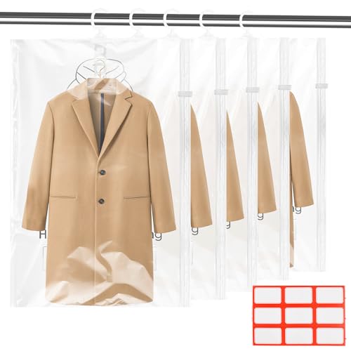 Ecofocet 5 Pièces Sac Sous Vide Vetement Aspirateur,110x70cm Aspirateur à Suspendre,Sacs de Rangement Suspendu,Hanging Vacuum Bags,avec Crochets,pour...