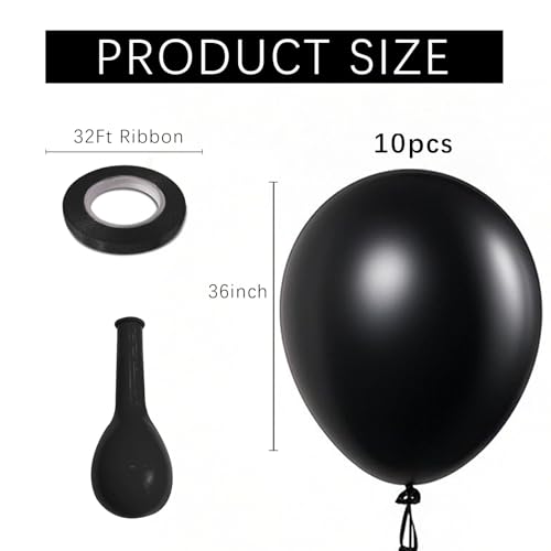 Image of Black Balloons Party Decorations 10 Pack 36 inch Round Halloween Latex Balloons for Black Themed Wedding Graduation Anniversary Birthday Party Backdrop Decorations