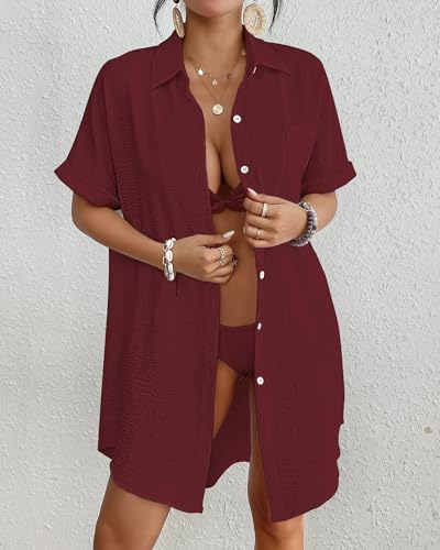 Image of Bsubseach Women Swimsuit Coverup Shirt Dress Button Down Bathing Suit Cover Up Beach Vacation Outfits