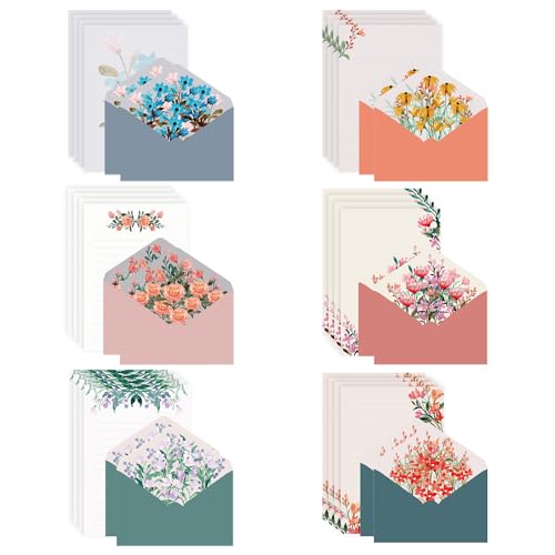 6 juegos de papel de carta, sobres de invitación de boda, sobres con estampado floral, papelería, invitaciones, juego de escritura de cartas, notas y juego de sobres