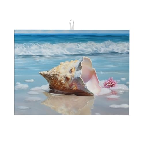 Tapete de secado de platos con estampado de caracolas de playa para encimera de cocina, tapete absorbente de microfibra, tapete escurridor de platos, tapete grande para secar platos, lavable, tapete