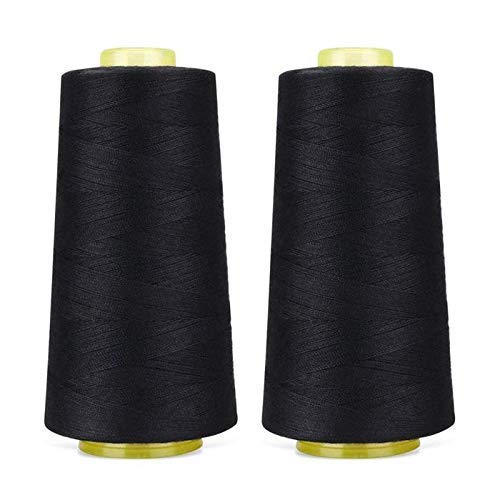 ECOPOLY Strong and Durable Cotton Polyester Sewing Thread Spool for Sewing, Stitching, Overlock, Surger, Murrow (2 Pcs Black, 5000 Meter)