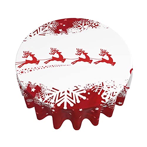 Christmas Tablecloth Round Reindeer Snowflake Cover Mat Washable Polyester Spill Proof Table Great For Buffet Table Parties Holiday Dinner Restaurant Decoration 60 Inch #TOP1