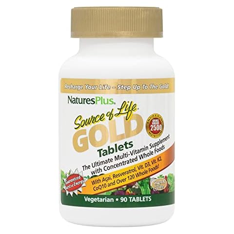 NaturesPlus Source of Life Gold Tablets - Complete Whole Food Multivitamin and Mineral Supplement with Superfoods for Men and Women - No Iron, Vegetarian and Gluten Free - 90 Tablets Cover