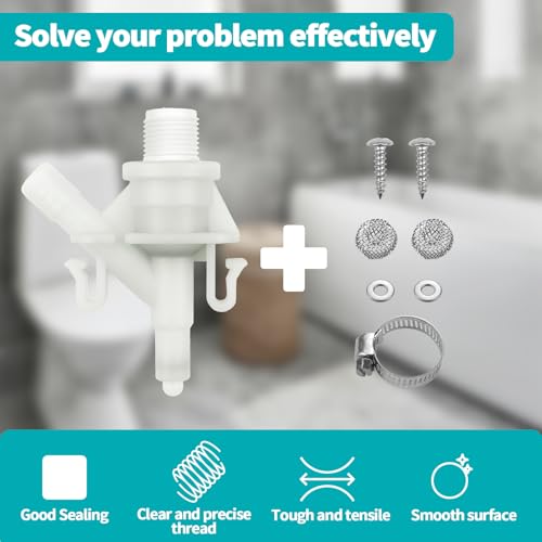 Aecsze 2 Pack 385311641 RV Toilet Water Valve Replacement Kit, Durable Plastic Water Valve Kit, for 300 310 320 Series for Dometic and Sealand Marine Toilet, Includes Hose Clamp and Fasteners