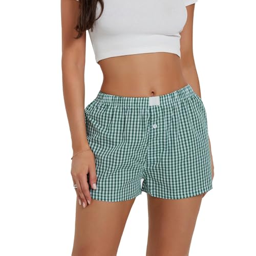 Image of Y2K Boxer Shorts for Womens Low Waist Plaid Lounge Shorts Elastic Cute Gingham Pajamas Bottoms