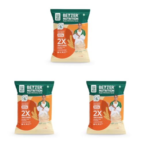 Image of Better Nutrition Biofortified Wheat Atta | High Protein | Rich in Iron & Zinc | No Maida | 100% Natural | Healthy Atta | High Fiber For Digestive Ease | 5kg (Pack of 3)