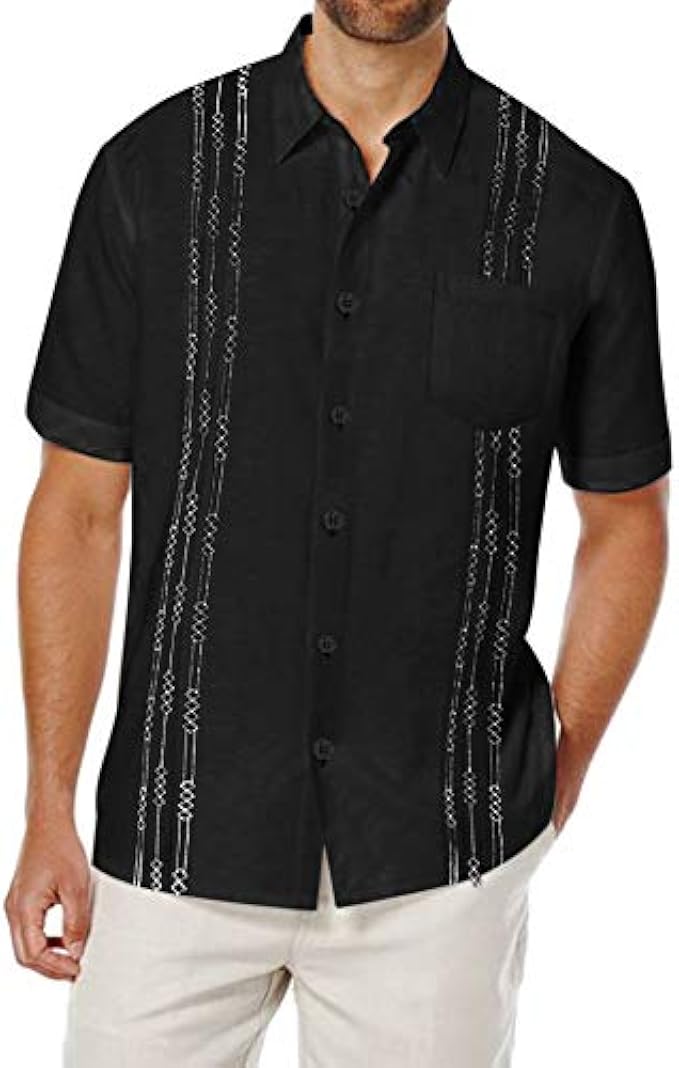COOFANDY Men's Short Sleeve Linen Shirt Cuban Beach Tops Pocket Guayabera Shirts