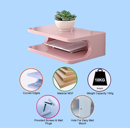 Image of Dime Store Setup Box Stand /Set Top Box Stand Wall Mount for Home Wall Shelf for Holding Speakers WiFi Router Game Console Remote Streaming Device (Standard, Pink) (Engineered Wood)
