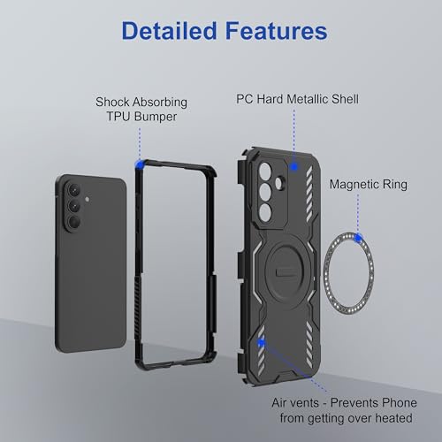 Image of amazon basics Back Case Cover for Samsung Galaxy A57 5G | Magnetic Case with Built-in Metal Ring | Supports MagSafe Charger, Wallet & Car Mount | Shockproof Hybrid PC + TPU | Black
