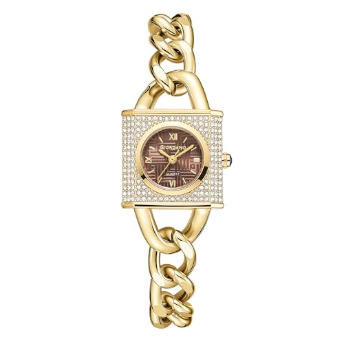 Image of Giordano Analog Quartz Watch for Women with Textured Square Dial, Crystal Studded Bezel, Blue Crown, Stainless Steel Strap - GZ-60160