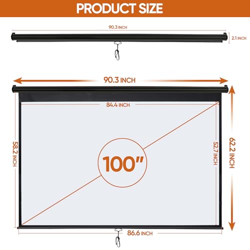 Image of SUPER DEAL 100'' 16:10 HD Projection Screen Foldable Anti-Crease Portable Projector Movie Screen Manual Pull Down for Home Theater Presentation Education Outdoor Indoor Public Display, Black