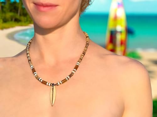 BlueRica Wood Surfboard on Coconut Shell Beads Necklace3