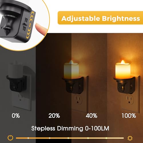 Image of L LOHAS LED Candle Night Light, Amber Night Lights Plug into Wall | Flameless Candle Nightlight with Light Sensor, 0-100LM Dimmable Vintage Decorative Night Light for Hallway Bedroom, 2Pack