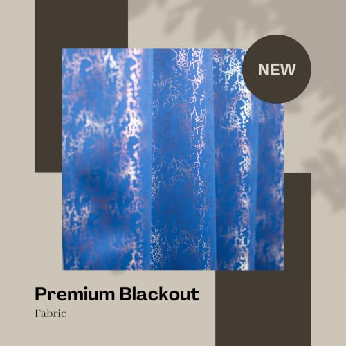 Image of Blue Fine Foil Printed True Blackout Window Curtains 5 Feet Set of 2, Heavy Room Darkening Thermal Insulated Eyelet Parda for Living Room & Bedroom, Curtains with Tie Back (121x152cm, Blue)