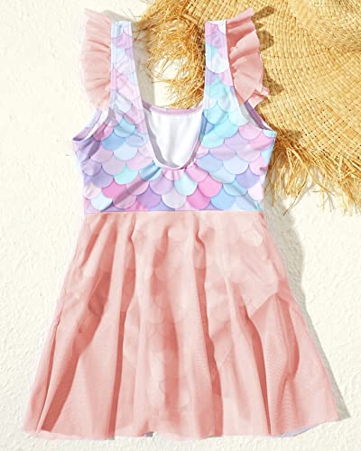 Girls Cute One Piece Swimsuit Ruffle Sleeve Mermaid Bathing Suits Tulle Dress Swimwear2