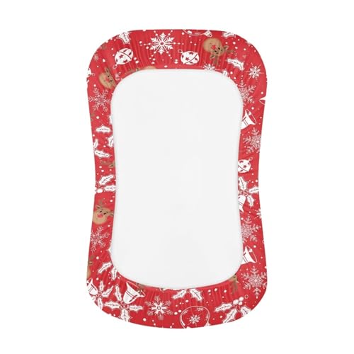Image of ZOUTAIRONG Christmas Baby Bassinet Sheets Stretchy Soft for Oval Hourglass Rectangular Bassinet Mattress Pad Stylish Mattress, Elk Bells Print