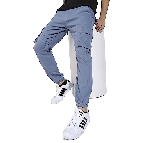 Image of CAHOOT Men's Cuffed Hem Cargo Trousers for Casual Wear | 6 Pockets | Regular Fit | Button Closure | Cotton Poly Cargo Pant Crafted with Comfort Fit for Everyday Wear